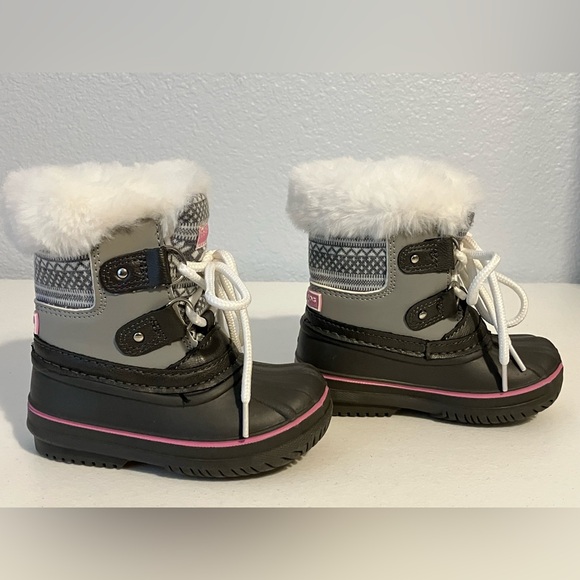 NWOT London Fog Pink and Gray Faux Fur Snow Boots for Girls Size C5 - Picture 5 of 8